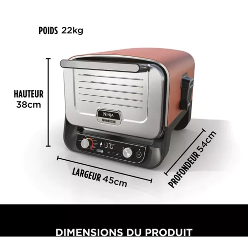 Four à pizza électrique NINJA Woodfire OO101EU orange inox, 1 pizza 30 cm, préchauffage 15 min, jusqu’à 370°C