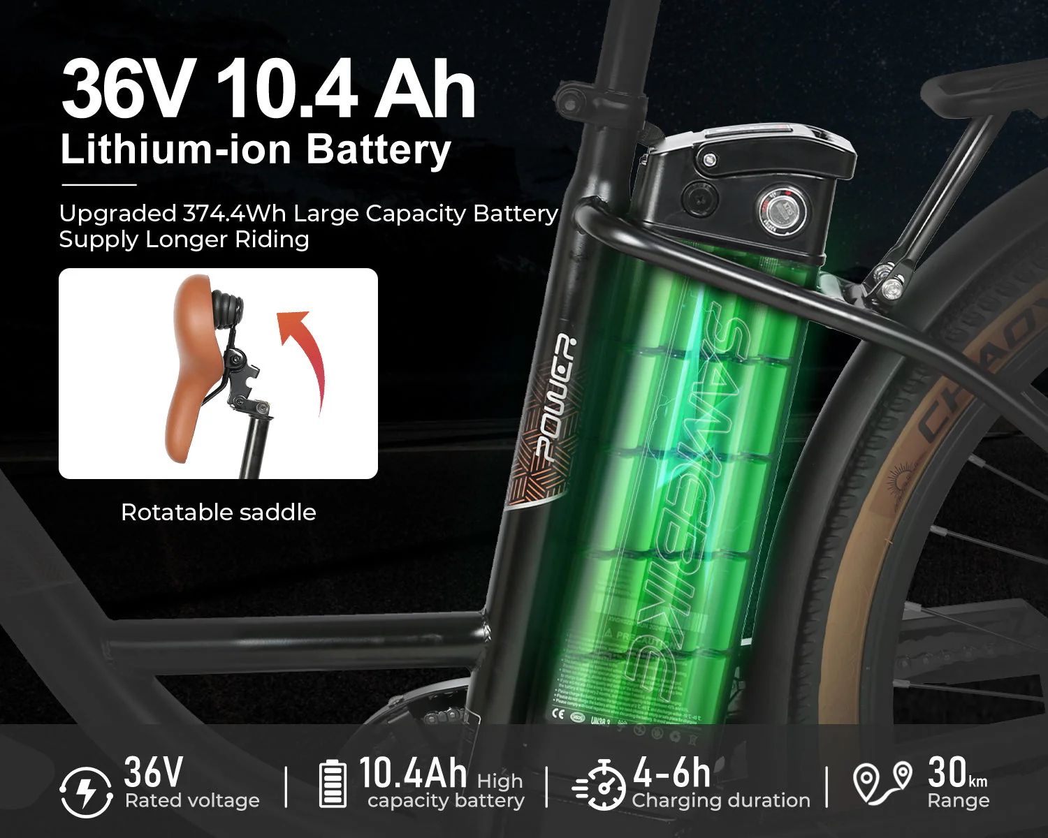 Vélo électrique SAMEBIKE TDE10Z 350W Moteur – Image 2