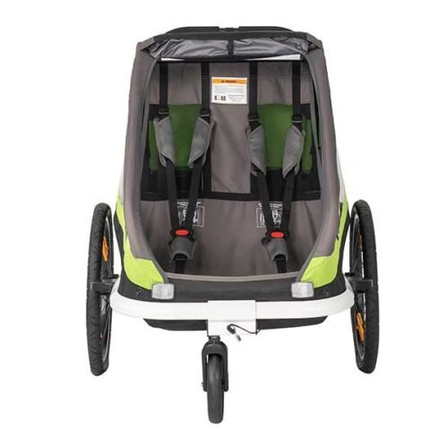 Remorque hamax traveller Bike Trailer for 2 Kids, incl. drawbar and buggy wheel – green/grey